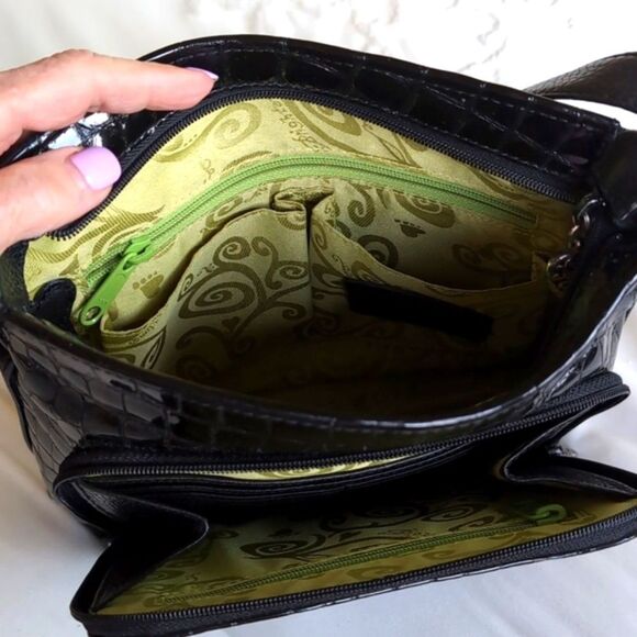 Brighton Sonny Black Patent🖤 Embossed Crocadile Genuine Leather Shoulder Bag - Picture 12 of 16